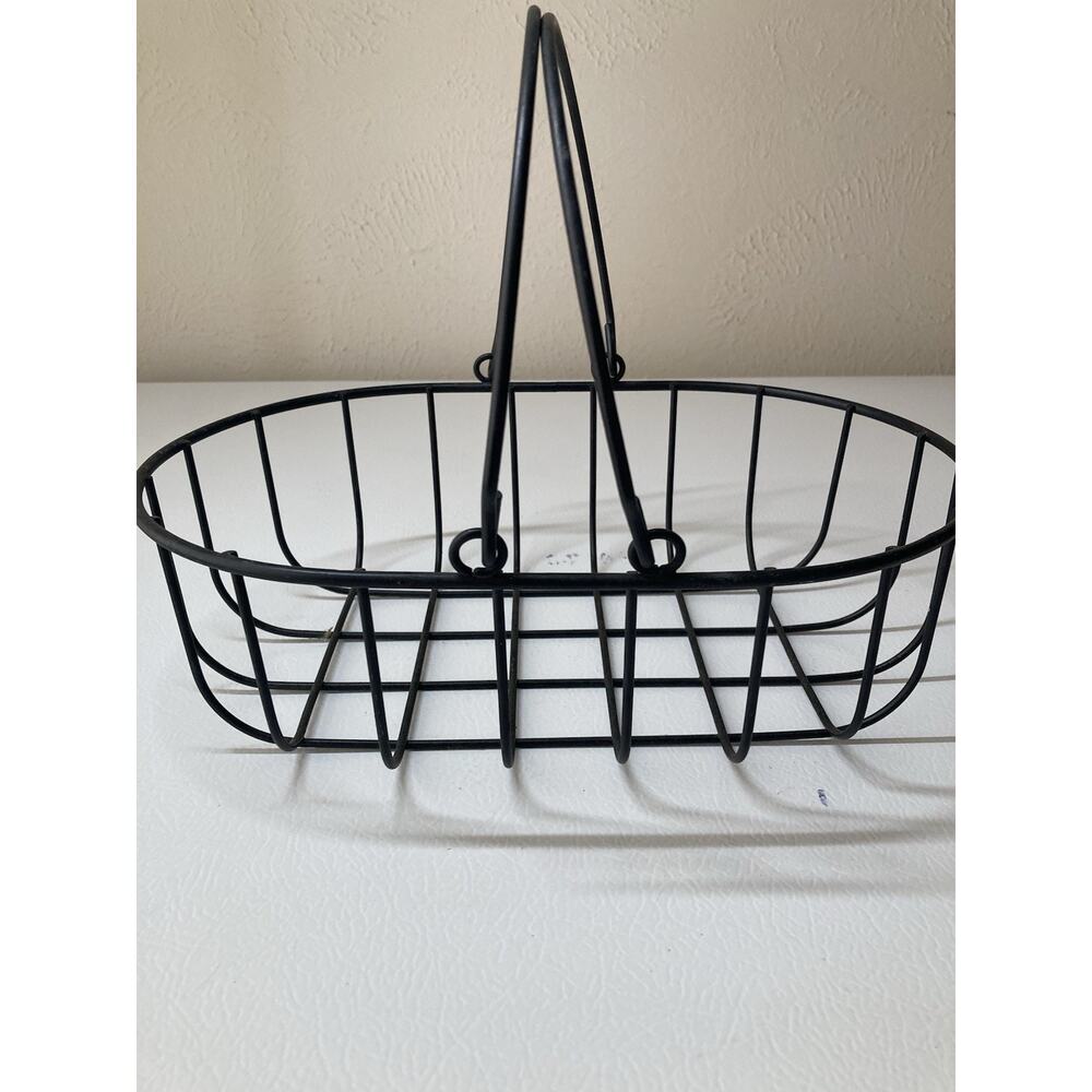Small Black Metal Wire Egg Or Planter Basket with Handles Farmhouse